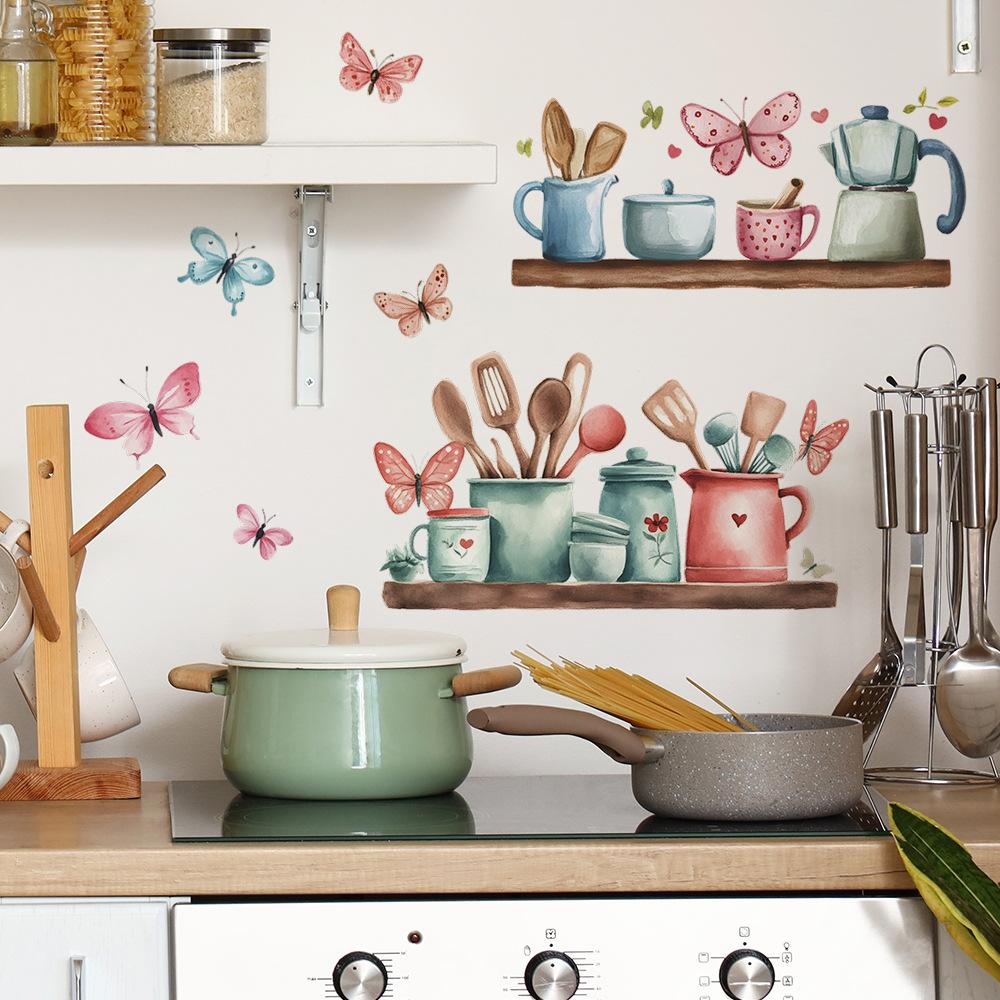 Exquisite Kitchen Utensils Shelf Wall Sticker Self-Adhesive Removable Bedroom Living Room Hallway Home Decor Art