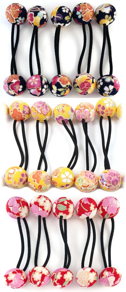Flower Chirimen Hair Ties Set Japanese Pattern Chirimen Ring Hair Hair Accessories Ball Set 1 Yamabuki Clips/Hair (3 pieces) - Ties/Pony - (2.5cm) -