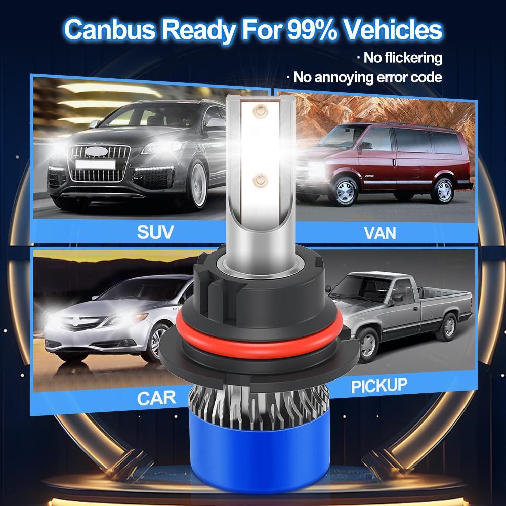 9007 Bulbs H13 H4 All In One LED 9005/HB3 9006/HB4 H7 H11 Hi/Lo Beam 30000LM 6500K White 300M Lightning Range No Battery