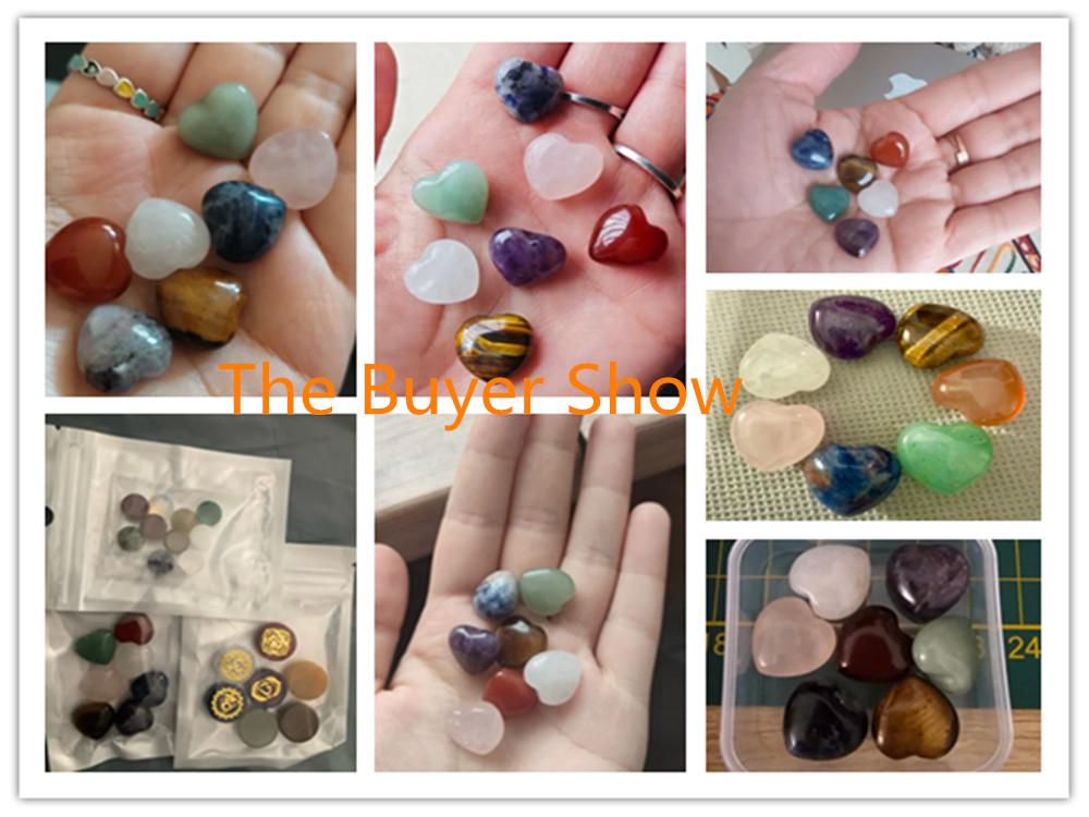 7Pcs 15mm Natural Stone Crystal Agate Heart Aura Rune Yoga Stone Chakra Loose Beads for Jewelry Making Supplies DIY Accessories
