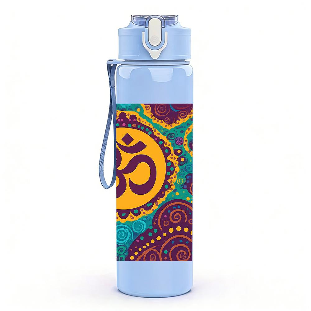 1PC Om Symbol Mandala Pattern 750ml Color Plastic Sports Water Bottle Leakproof Flip Straw Lid For Sports Office Home Use