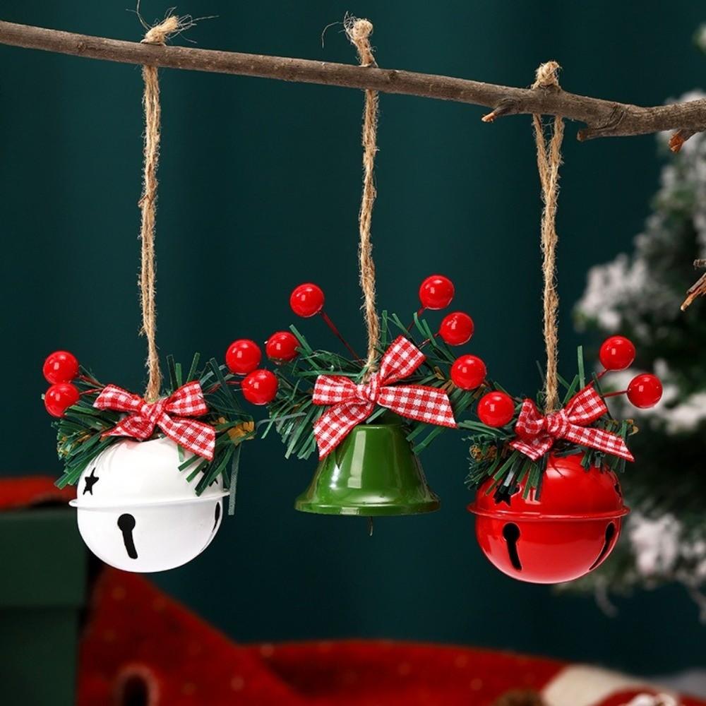 4pcs with Berry Pine Needle Christmas Jingle Bell Ornaments Hanging Style Metal Xmas Hanging Bells Christmas Tree Pendant