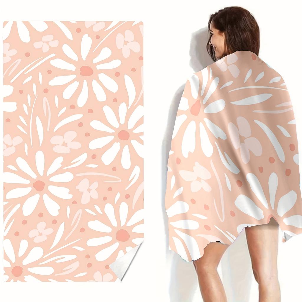1pc Boho Blush Pink Daisy Floral Beach Towel Extra Large Quick Dry Microfiber Sand Free Absorbent for Pool Travel Washable