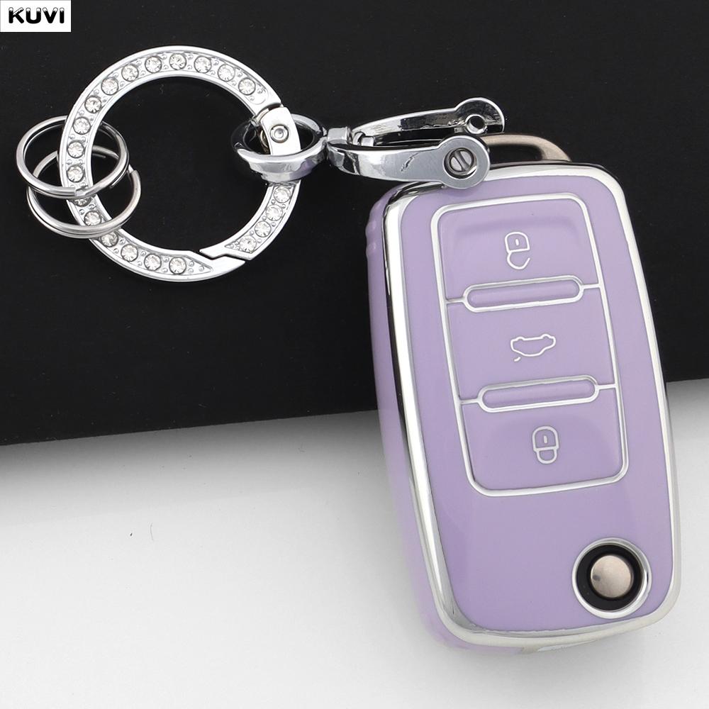 Étui de Protection pour Clé de Voiture en TPU Rose Sac de Protection pour Clé pour 2 3 Boutons VW Volkswagen Polo Tiguan Passat Golf Jetta Lavida Skoda Octavia