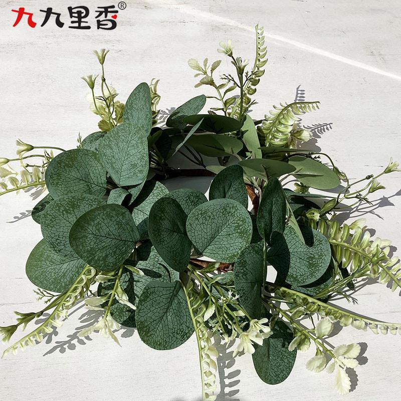 

Американский весенний имитационный венок, венок со свечами, эвкалиптовый венок, венок из листьев эвкалипта, венок для обеденного стола, венок из листьев денежного дерева