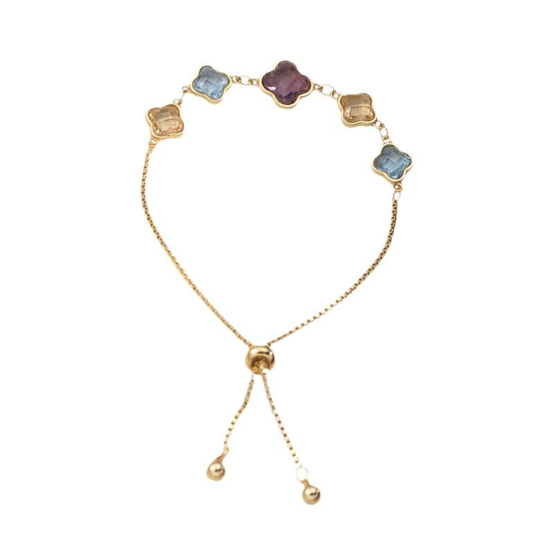 Elegant Geometric Crystal Bracelet Women 18K Gold Plated Copper With Glass Crystals Clover Shape Lightweight Luxury Daily
