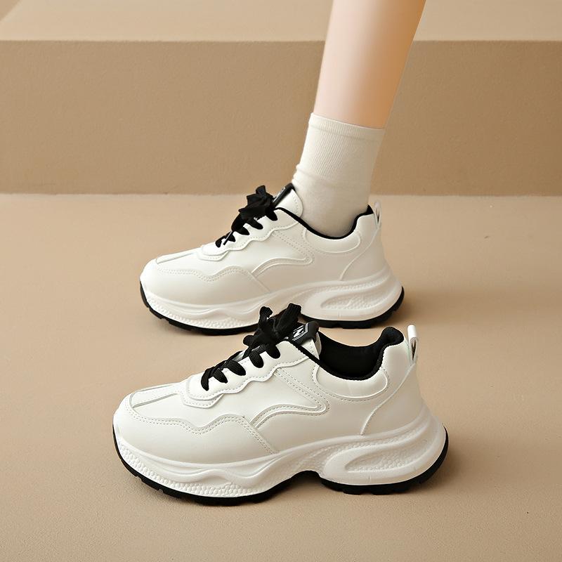 Daddy shoes women's spring and autumn new ins thick-soled leather casual sneakers