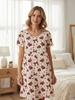 New Women'S Summer Short Sleeve Set - Sweet Cherry Flower Print Heart Pattern Comfortable Home Sleepwear
