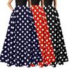 Women Maxi Skirt High Waist Color Matching Dot Print Retro A-line Big Hem Side Pockets Loose Full Length Soft Elastic Waist Lady Prom Party Long Skirt