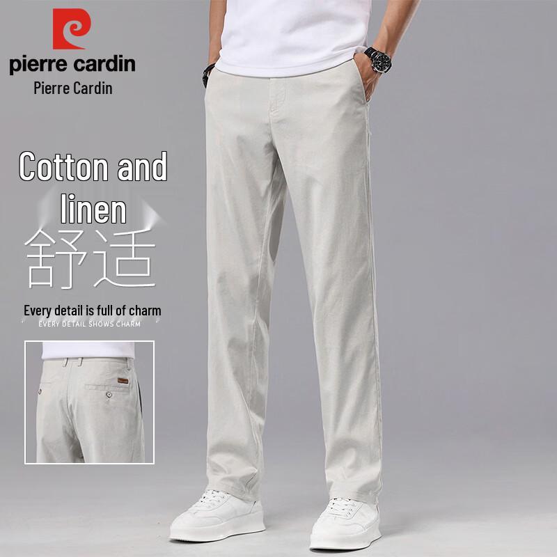 Pierre Cardin Men s Summer Thin Linen Blend Straight-Leg Casual Trousers 32
