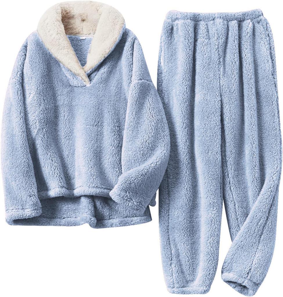 European-Size Christmas Pajamas: Plus Size Shu Cotton Fleece Long Sleeve Homewear Set