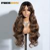 FREEDOM Synthetic Lace Wigs For Black Women 28inch Long Body Wave Middle Part Lace Wig With Bangs Ombre Blonde Brown Cosplay Wig