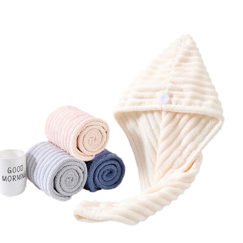1Pc Coral Fleece Hair Drying Turban With Button Absorbent Soft Fast Drying For Wet Hair After Shower Home Use