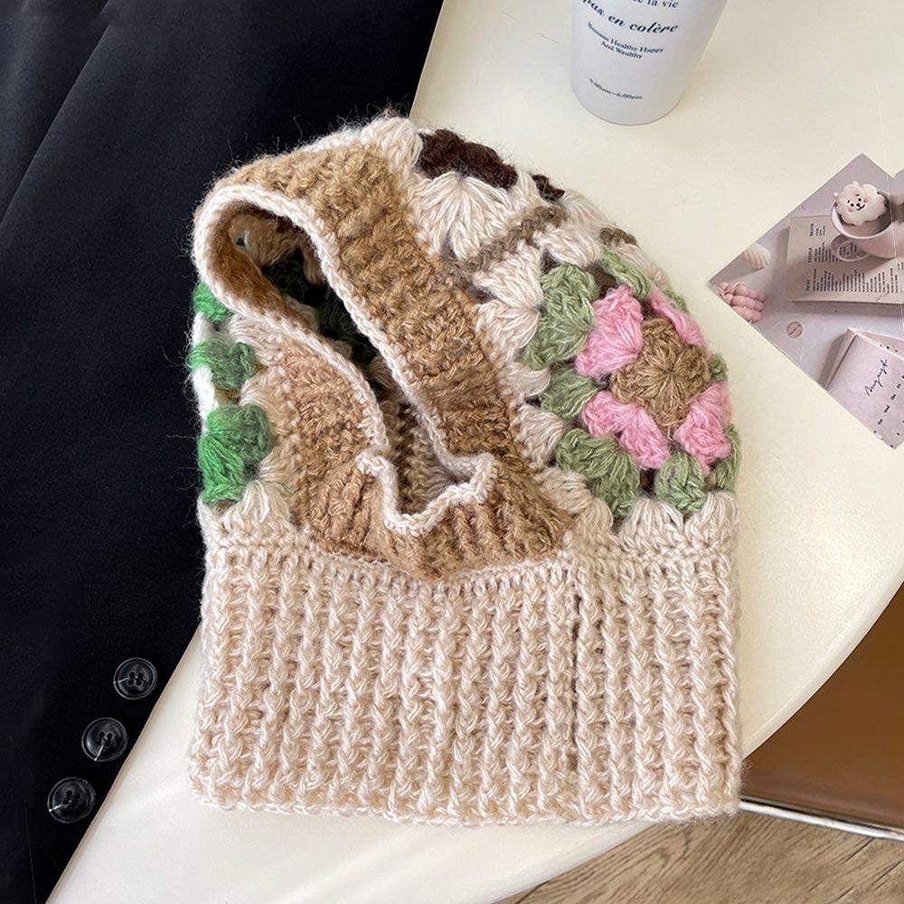 

Барвиста В язана Балаклава Ручної Роботи Шапка Гачком Квіткова Шапка-Пуловер В язані Капюшони Холодна Погода бежевий