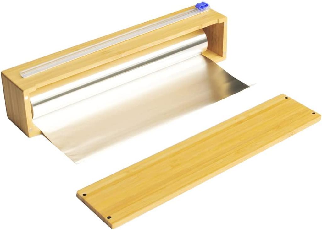 Dsnirasy Wrap Slide Bambus Frischhaltefolie Wrap Glatte Schneidefunktion BBQ Hochwertiges Aluminiumfolien-Set Cutter, Hülle, Cutter & 30cm50m