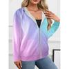 Damen Kapuzenpullover mit Reißverschluss, 3D-Druck, lange Ärmel, lässiger Sportstil