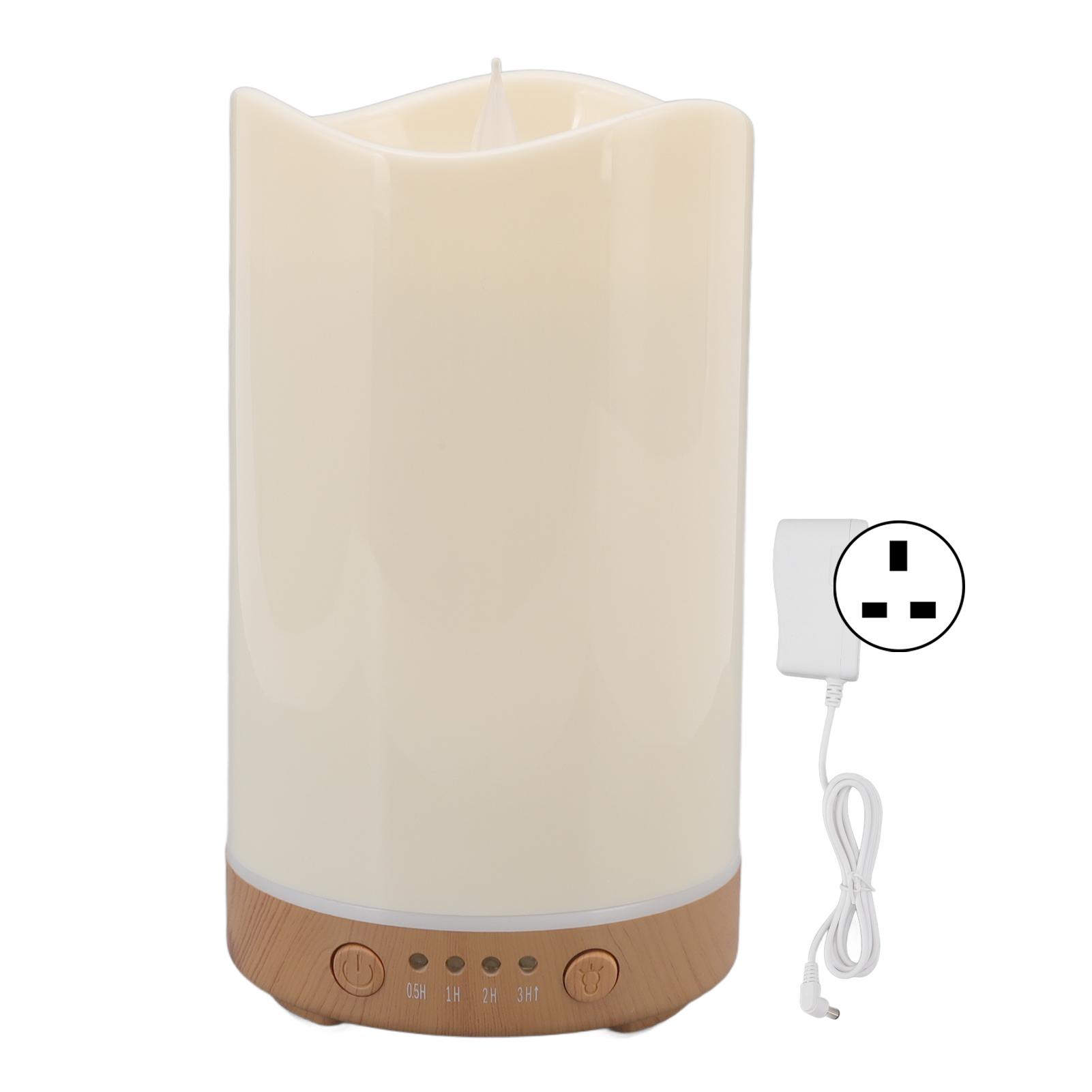 

130ML Humidifier Aromatherapy Diffuser Candle Shape Shallow Wooden Grain with Flame Lamp 100‑240V fo UK Plug