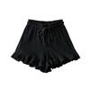 Women's Summer Lace Waffle Shorts: Elastic Waist, Lace-up, Ruffle Edge, Versatile Casual Sports Hot Pants