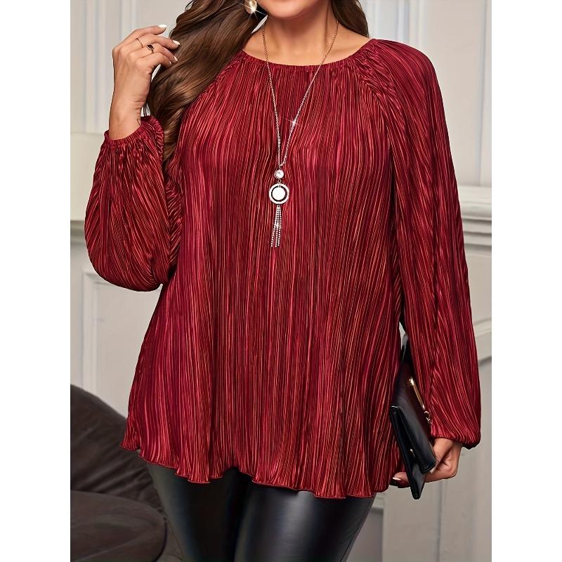JPNTKY Women's Fashion Casual Solid Color Print O-Neck Long Sleeve  Blouses & Shirts