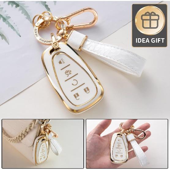 Schlüsselanhänger-Abdeckung mit Chevy-Schlüsselanhänger, Auto-Schlüsselanhänger-Hülle kompatibel mit Chevy Malibu Equinox Traverse Camaro Cruze Blazer Volt Bolt 5 Tasten Smart