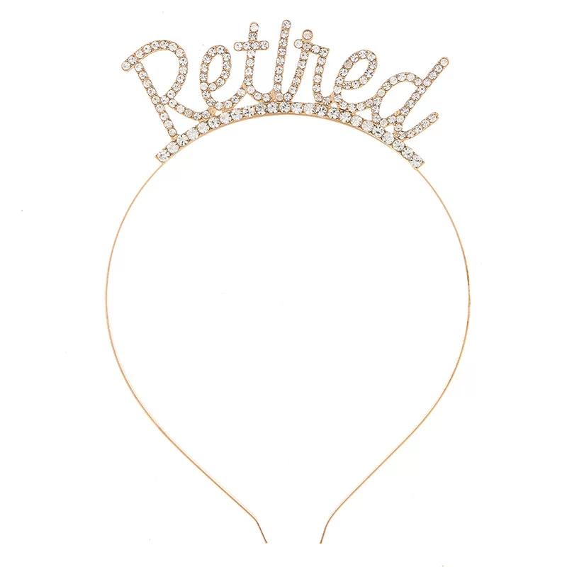 JY Retirement Party Decorations Rose Gold Silver Officially Retired Glitter Sash With Rhinestone Headband