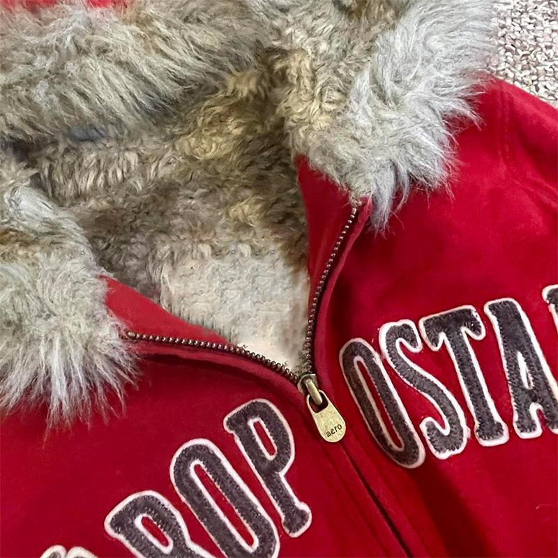 2KWEIRD American Retro Red Jaet Women's Vintage Small Design Sense Hoodie Sweatirt Autumn Winter Cotton