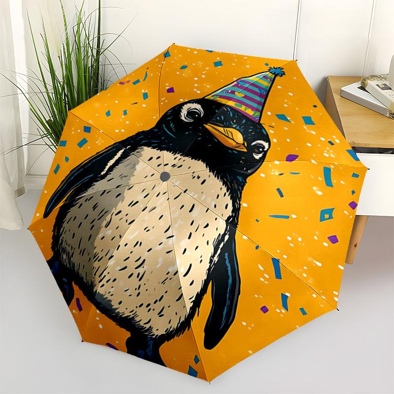 1 Stück Pinguin-Partyhut, automatischer Faltregenschirm – Kompakter Reiseregenschirm mit automatischer Öffnungs-/Schließfunktion, 8-Streben-Schaft für Damen und Herren – l014