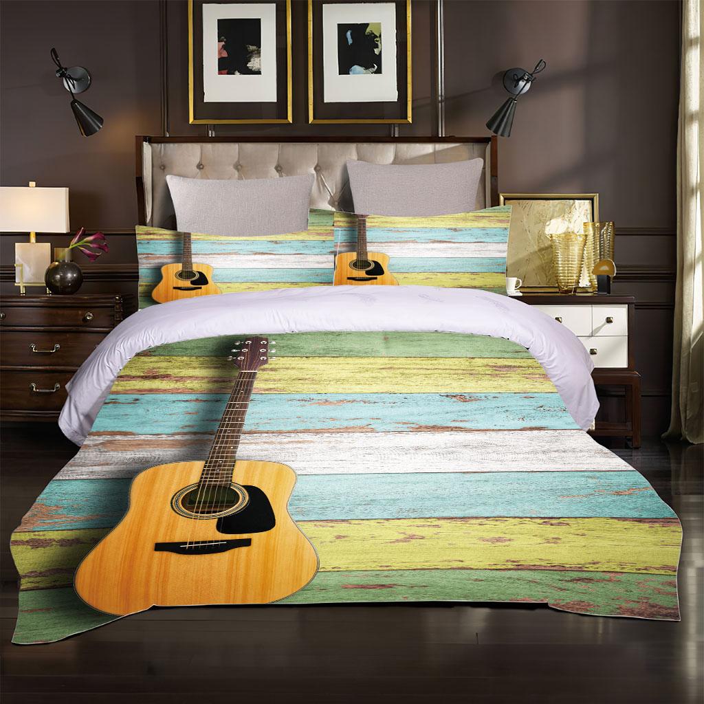 3Pieces Fashion Duvet Cover Collection 3D Musical Instrument Guitar Print Bedding Collection Soft Comfortable Breathable For Bedroom Decor