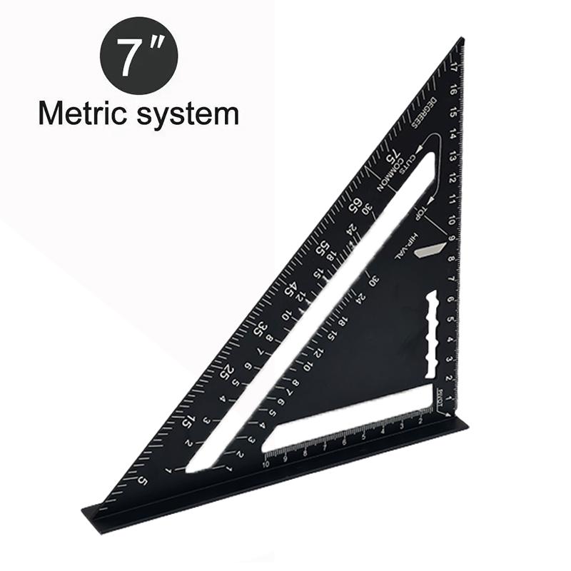 7Inch Metric Aluminum Alloy Triangle Ruler Carpenter Measurement Tools Triangular Protractor Square Color Woodworking Tools