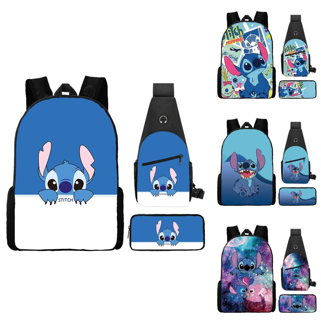 New Arrival Stitch Cartoon Backpack Set For Elementary School Students Cute Shoulder Bag Pencil Case Included