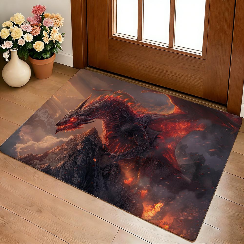 Fierce Red Dragon Floor Mat Cozy Flannel Soft Thick Non-Slip Mat For Living Room Bedroom Kitchen Decor Rugs