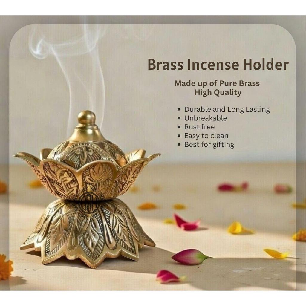 DSH Flower Design Dhoop Dani Brass Dhuna Loban Burner Round Dhooni