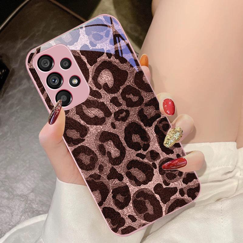 Graues Leoparden-Twill für Samsung Galaxy S10 4G S20 11E 30 S21 22 S24 Fe Pro S23 S25 Ultra 5G S9 Gehärtetes Glas Handyhülle