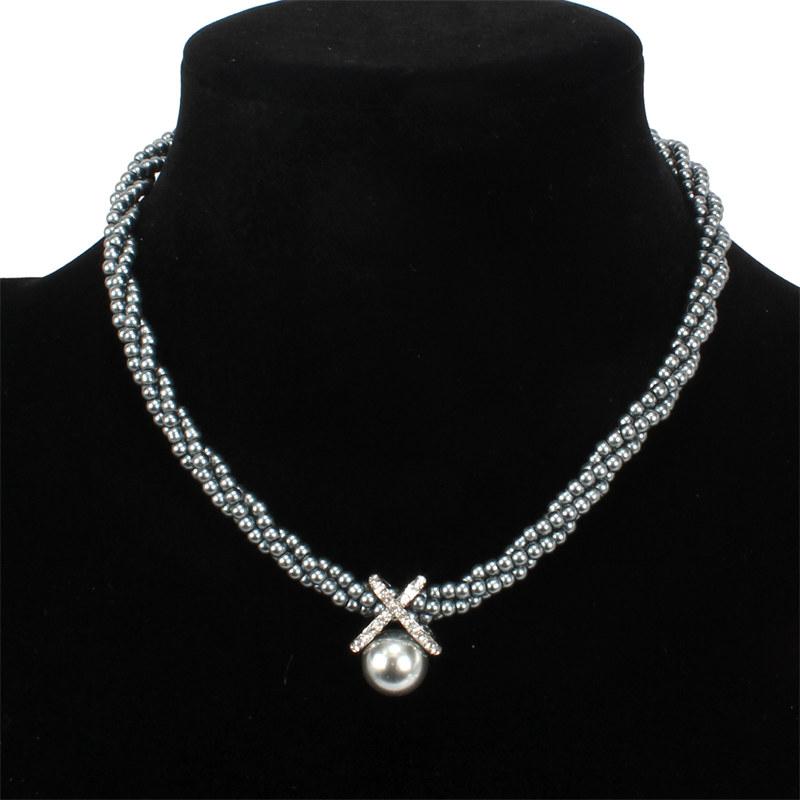 

Искусственный жемчуг, многослойное плетеное ожерелье для женщин, модные короткие ожерелья-чокеры GZW серый