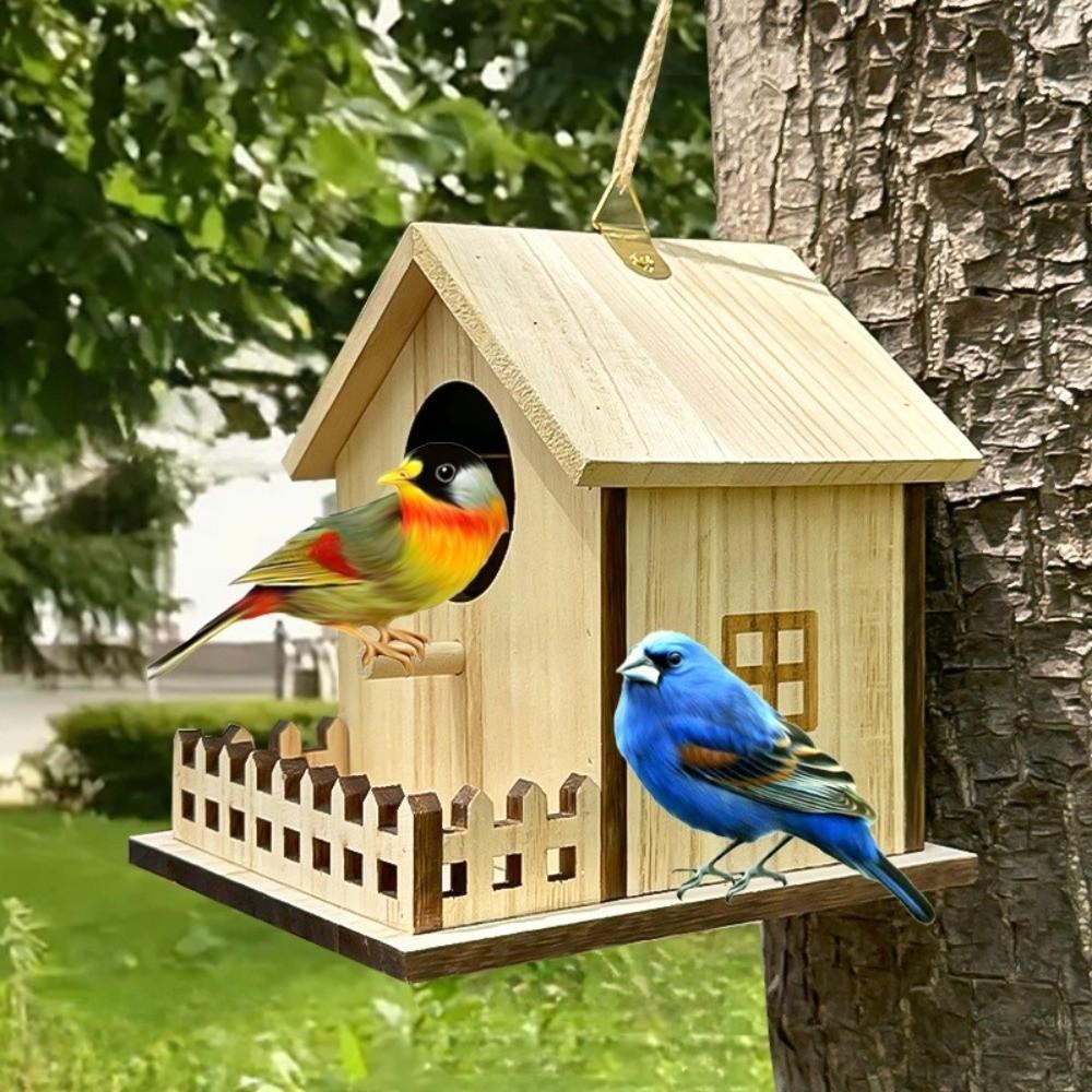 Hanging Bird Breeding Box Bird Cage Bird Feeder House Wood Bird House  Backyard Home