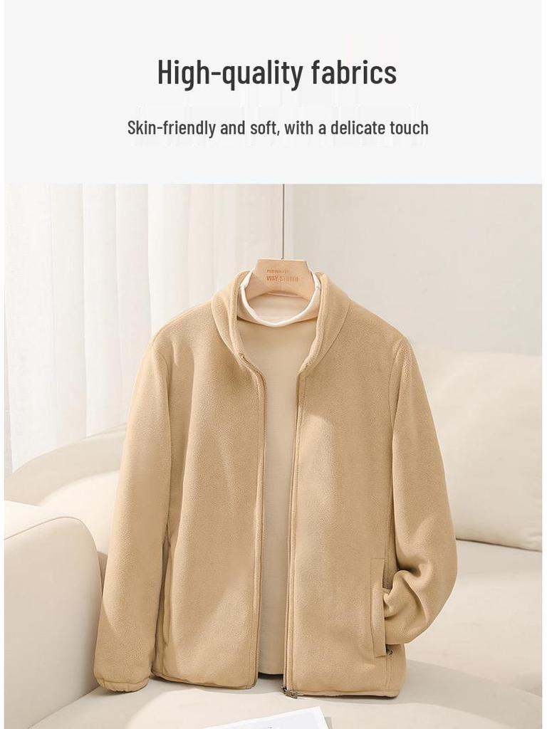 Women's Thick Fleece-Lined Jacket - Warm, Casual, Stand-Up Collar Cardigan for Autumn & Winter