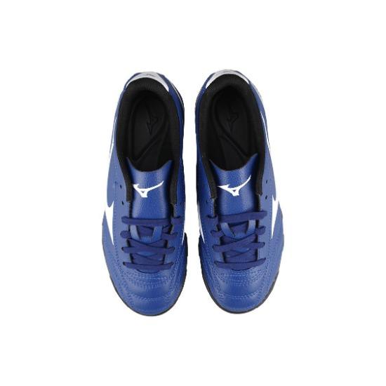 Mizuno Potrero Wide Jr. Pantofi de Fotbal pentru Copii cu Vârf Rotund, cu Șireturi, Antiderapanți, Durabili, cu Top Scund, Pantofi de Fotbal pentru Copii Albastru Alb P1GE189227