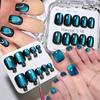 48Pz Unghie Finte Sea Blue Cat Eye con Applicazione a Pressione Finitura Lucida Punta Corta per Unghie dei Piedi Set Unghie Finte per Unghie dei Piedi Nail Art Fai da Te