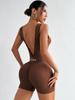 Seamless Deep V-Neck Yoga Bodysuit: Women's Nude-Tight Shaping Sportswear with Beautiful Back Design