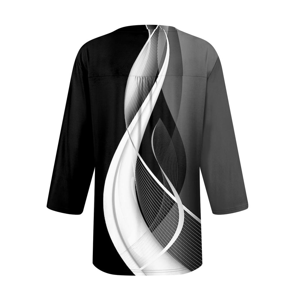 Women's V-neck Gradient Print Three-quarter Sleeve Fashion Top