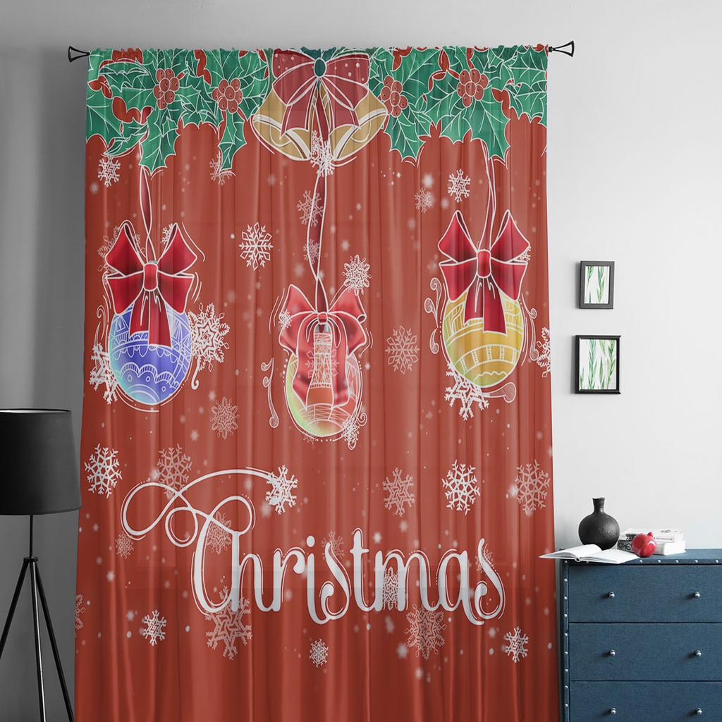 Christmas Decoration Light Ball Snowflake Sheer Curtains For Kids Bedroom Living Room Voile Curtains Xmas Kitchen Tulle Curtain