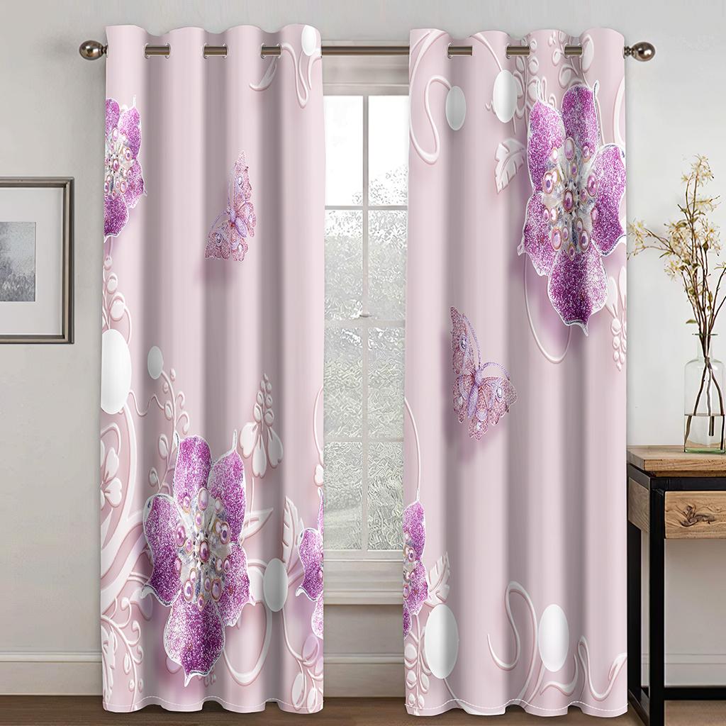 Luxury Diamond Flowers Sunshade Thin Window Curtains For Living Room Bedroom Bathroom Kicthen Door Home Decor On Sale 2Pieces