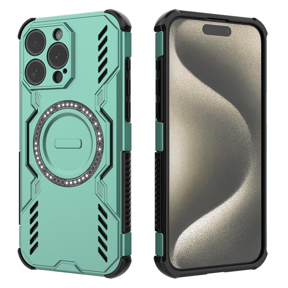 

For iPhone 15 Pro Magnetic Case Butterfly Armor Hollow Heat Dissipation PC+TPU Phone Cover Green