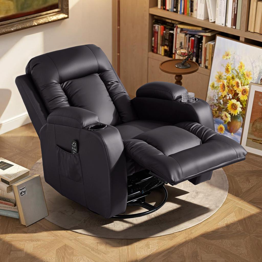 Reclining Massage Heating Chair, Relaxation Chair, Backrest, 360 Swivel, 82 x 99 x 103 cm, Brown