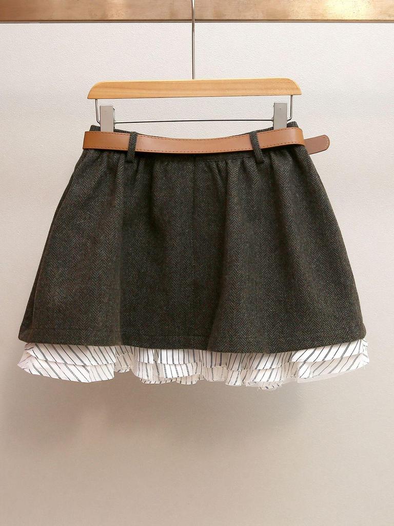 Autumn/Winter French Retro A-Line High-Waist Patchwork Skirt
