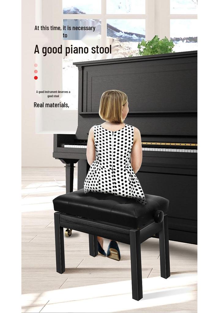 Adjustable Solid Wood Piano Bench for Children - Single/Double Seat Keyboard Stool