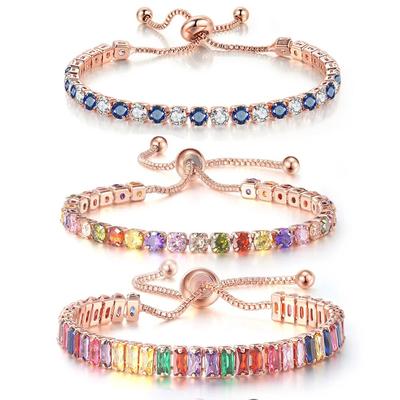 Adjustable  Tennis Bracelets for Women Ladies Wedding Rainbow Colorful Charm Bracelet Hand Chain Jewelry