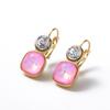 CARLIDANA 18K Gold Plated Stainless Steel Square Shaped Colorful Pink Crystal Stone Stud Dangle Earrings for Women Jewelry