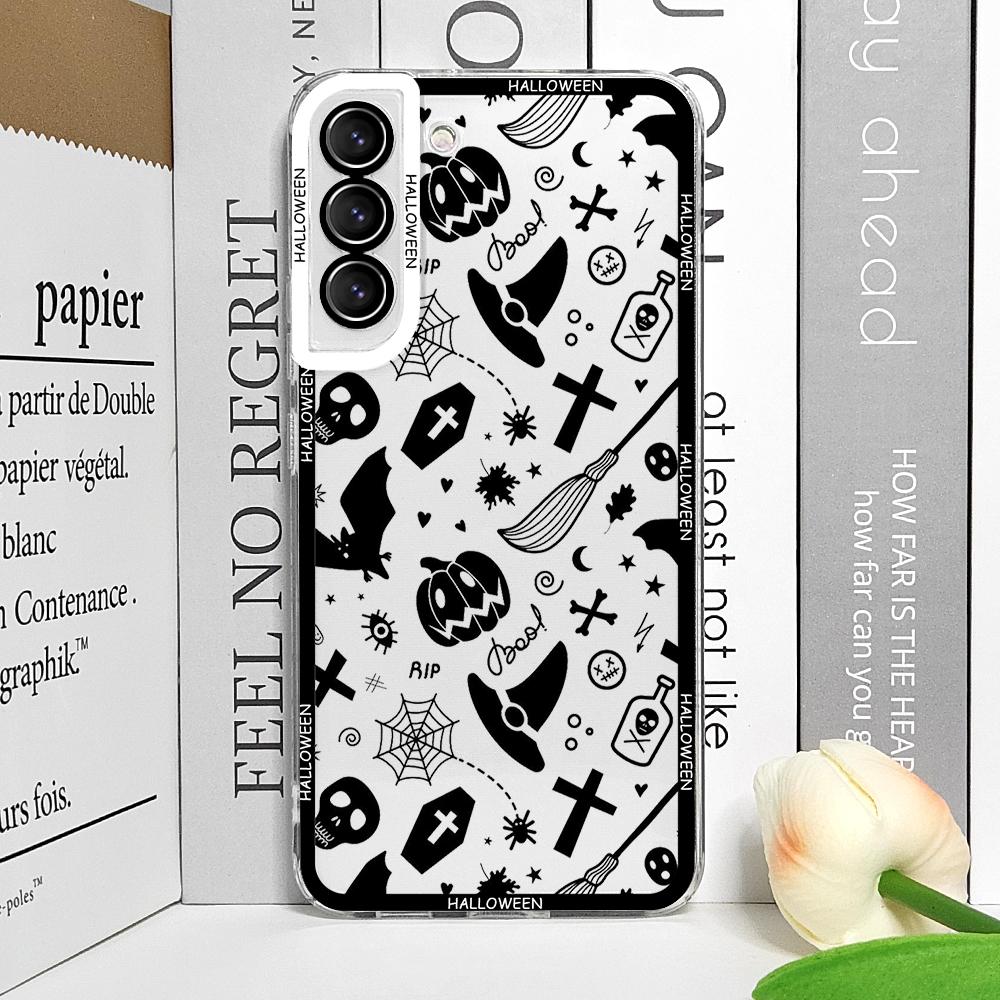 Cartoon Halloween Pumpkin Ghost Bat Phone Case for Samsung Galaxy S25 S24 S23 Ultra S22 S21 S20 Plus S24FE A55 A54 5G Soft Cover