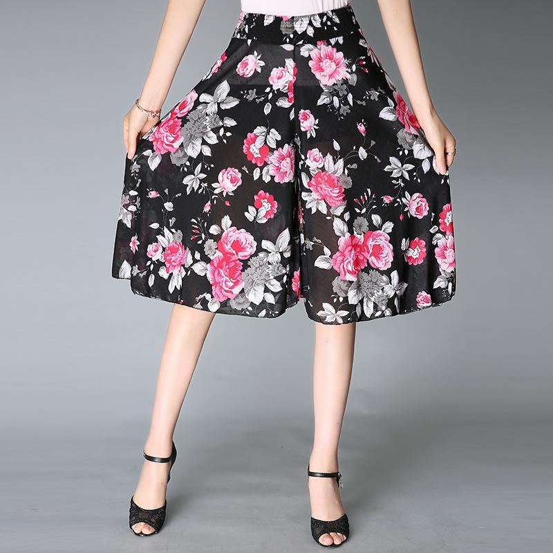 Sommerrockhose Dünne Elastische Taille Hohe Taille Mittellange Hose Damen Eisseidenhose